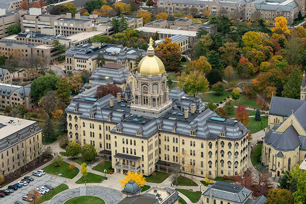 Aerial photograph of Notre Dame's campus