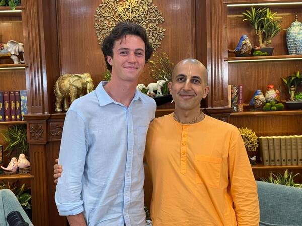 Ty Harrington pictured with his friend Mohan, a monk at GEV, whom he visited during his return to India.